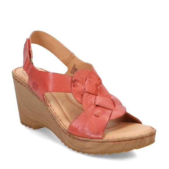 New Born Women's Coral Leather Wedge Sandals 9M - Picture 1 of 7
